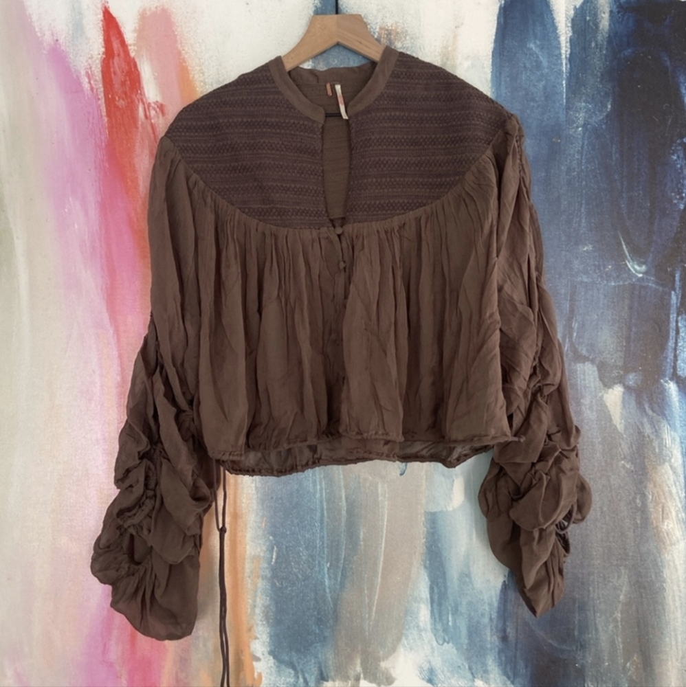 Free People Brown Textured Blouse